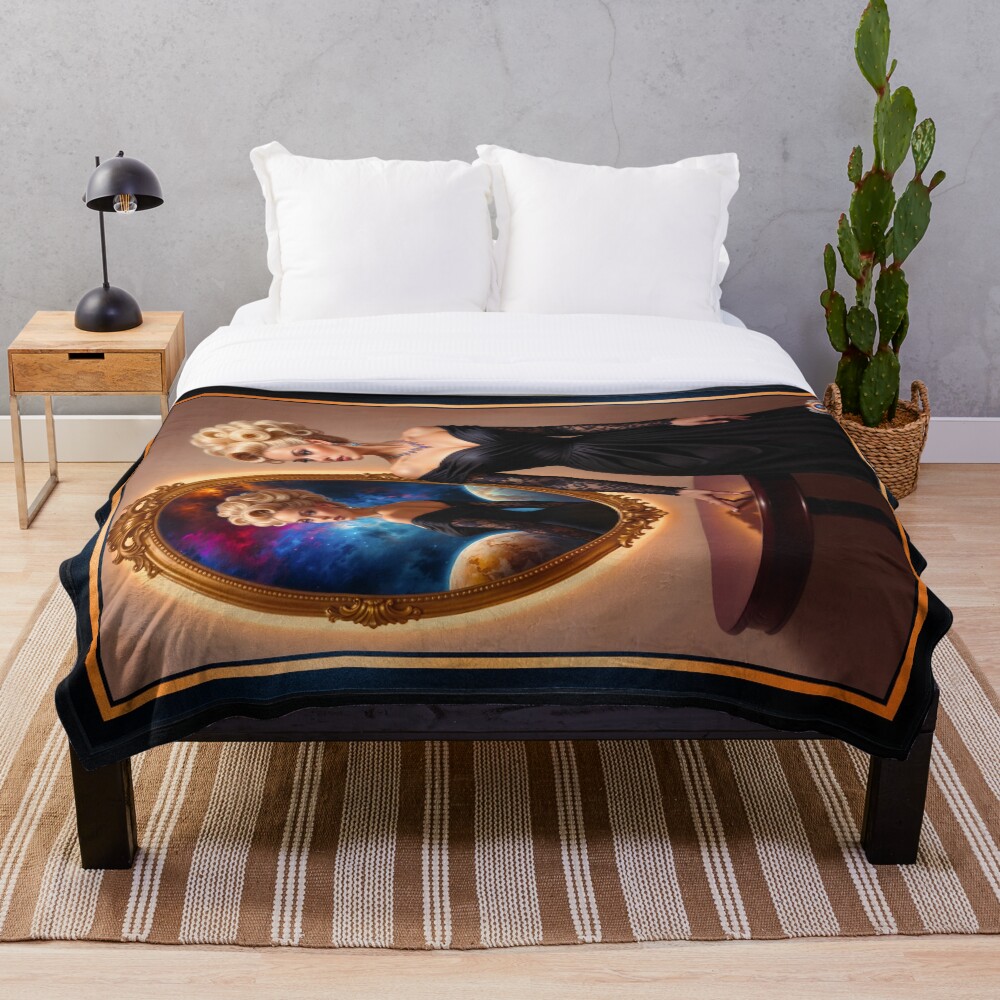 Portrait Of Islyana Velselvius And The Cosmic Void Mirror AI Concept Art by Xzendor7 | The Enchanting Look Of Mystery 3 Portrait Of Islyana Velselvius And The Cosmic Void Mirror Striking AI Concept Art by Xzendor7 Decorative Art Print Throw Blanket