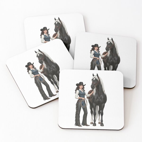 Item preview, Illustration of an Elegant Cowgirl and a Black Horse designed and sold by CHRIST5000.