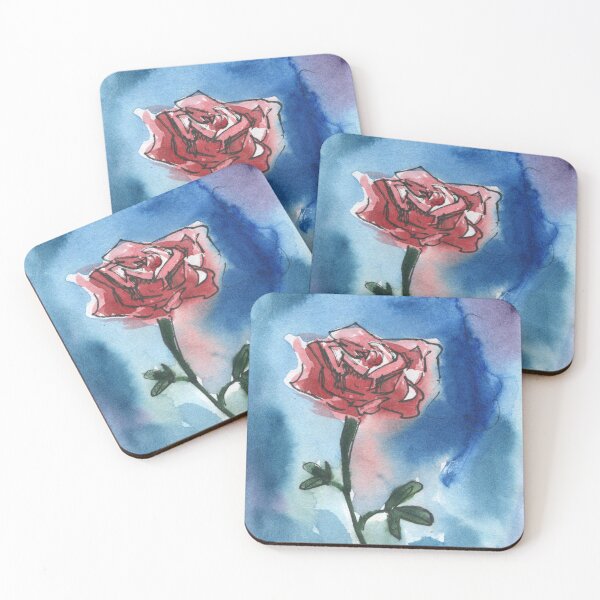 Artikelvorschau, Aquarellrose auf blauem Künstlerhintergrund entworfen und verkauft von LunaWhish.