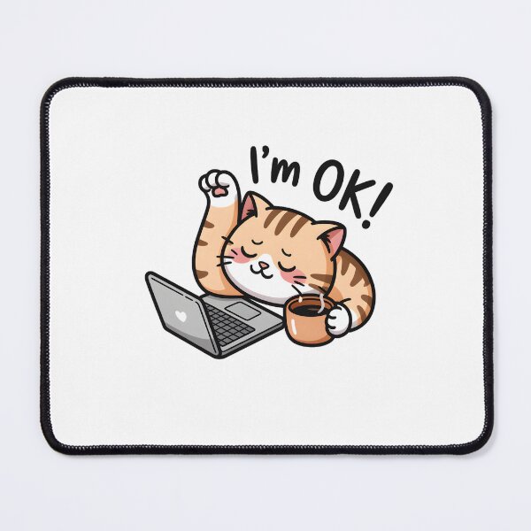 Item preview, Iam OK Kawaii Cat With Coffee Cute Work From Home, Cozy Cat & Coffee Lover designed and sold by ViktoonShirts.
