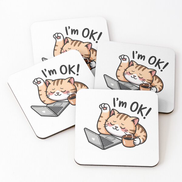 Item preview, Iam OK Kawaii Cat With Coffee Cute Work From Home, Cozy Cat & Coffee Lover  designed and sold by ViktoonShirts.