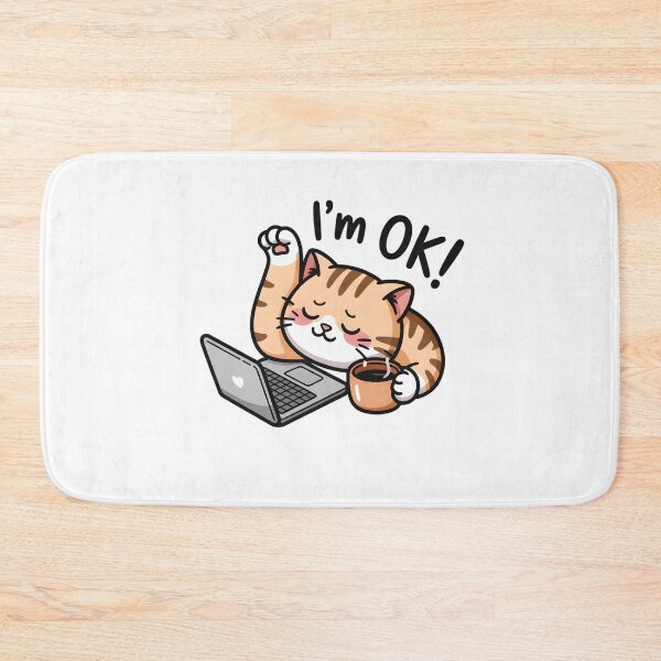 Item preview, Iam OK Kawaii Cat With Coffee Cute Work From Home, Cozy Cat & Coffee Lover  designed and sold by ViktoonShirts.