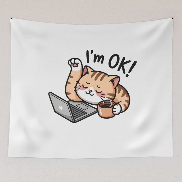 Item preview, Iam OK Kawaii Cat With Coffee Cute Work From Home, Cozy Cat & Coffee Lover  designed and sold by ViktoonShirts.