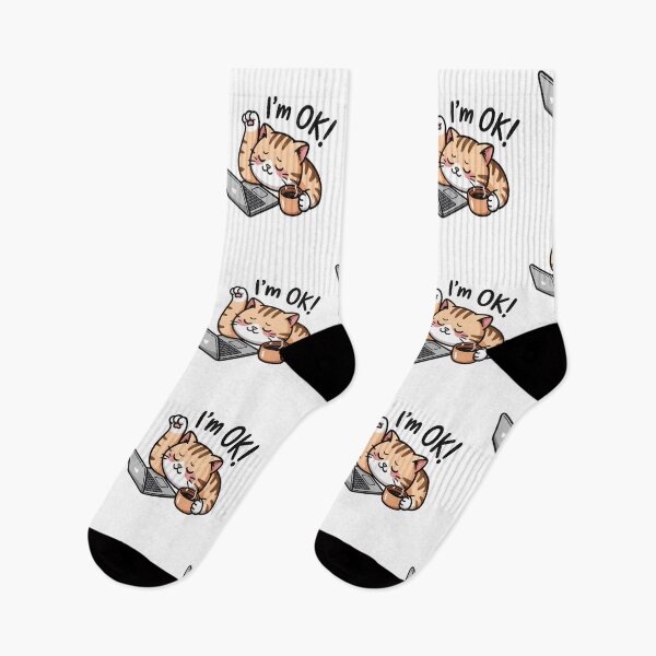 Item preview, Iam OK Kawaii Cat With Coffee Cute Work From Home, Cozy Cat & Coffee Lover  designed and sold by ViktoonShirts.