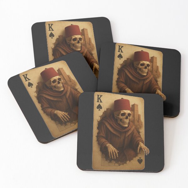Item preview, King of Spades Moroccan Skull Tarot Card | Kasbah Fez Hat Skeleton designed and sold by designwiss.