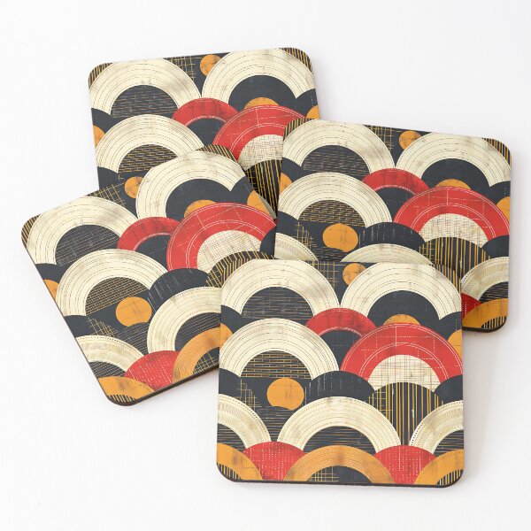 Item preview, Vintage Seigaiha - Japanese Wave Pattern in Red & Gold designed and sold by KaitoJapanDesign.