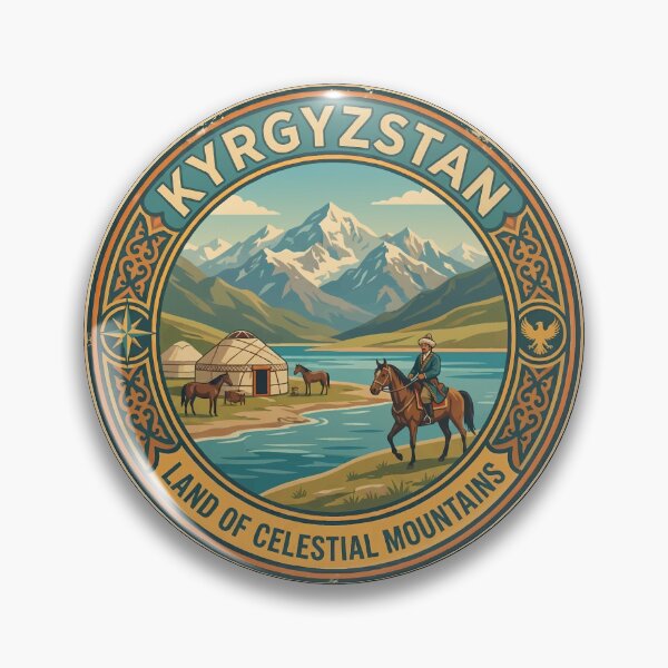 Item preview, Kyrgyzstan Illustration Travel Art Badge designed and sold by KrisSidDesigns.