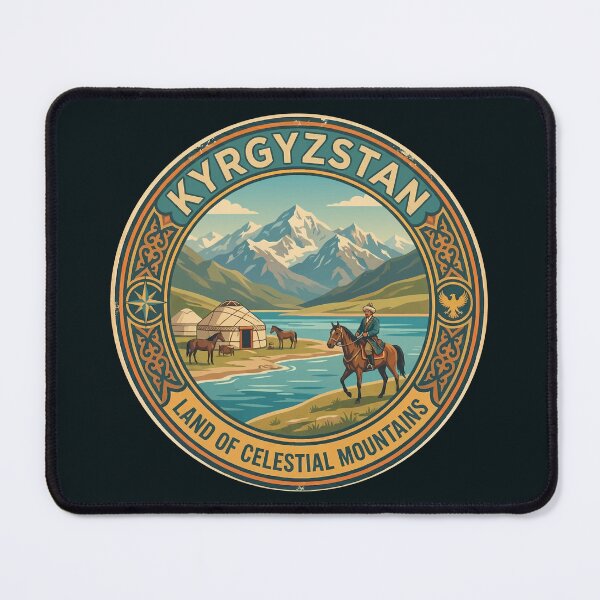 Item preview, Kyrgyzstan Illustration Travel Art Badge designed and sold by KrisSidDesigns.