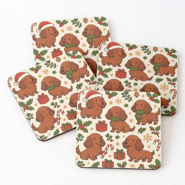 Item preview, Christmas Dachshund Pattern – Cute Long-Haired Sausage Dog Holiday Repeat Design designed and sold by TheLongPaw.