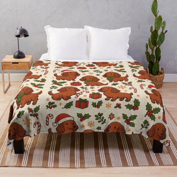 Item preview, Christmas Dachshund Pattern – Cute Long-Haired Sausage Dog Holiday Repeat Design designed and sold by TheLongPaw.