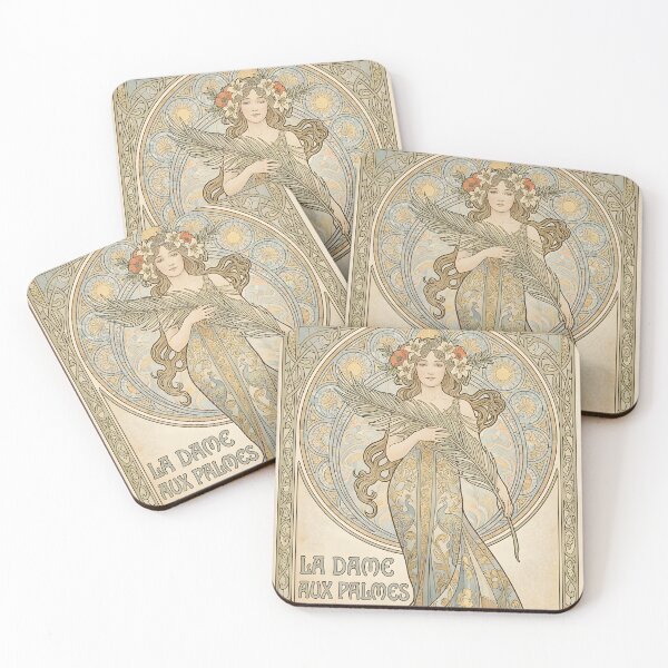 Item preview, La Dame Aux Palmes Art Nouveau Poster – Mucha Inspired Vintage French Print, 1905 Paris Exhibition Wall Art, Elegant Boho Goddess Decor designed and sold by AbstractAuraArt.