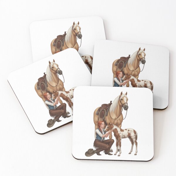Item preview, Illustration of a cowgirl, a palomino horse, and a spotted foal designed and sold by CHRIST5000.