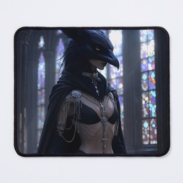 Item preview, Raven Priestess - Dark Gothic Fantasy Portrait in Stained Glass Cathedral designed and sold by AiDigitalSanctum.