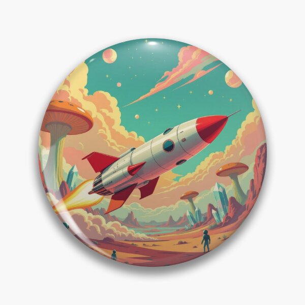 Item preview, Rocket Launch in Mushroom Valley – retro SciFi vibes, alien terrain & cosmic adventure in vibrant colors designed and sold by FotoworldEdel.