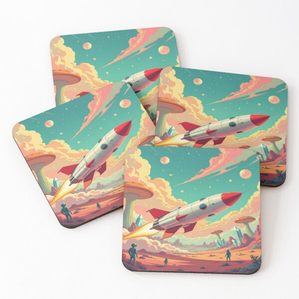 Item preview, Rocket Launch in Mushroom Valley – retro SciFi vibes, alien terrain & cosmic adventure in vibrant colors designed and sold by FotoworldEdel.