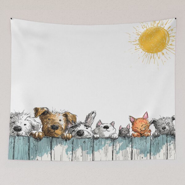 Item preview, Sunshine Fence Friends – Cute Dogs and Cats Peeking Together designed and sold by casualnature.