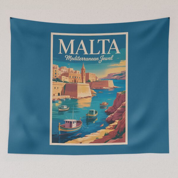 Item preview, Malta Coast Illustration Travel Art Vintage designed and sold by KrisSidDesigns.