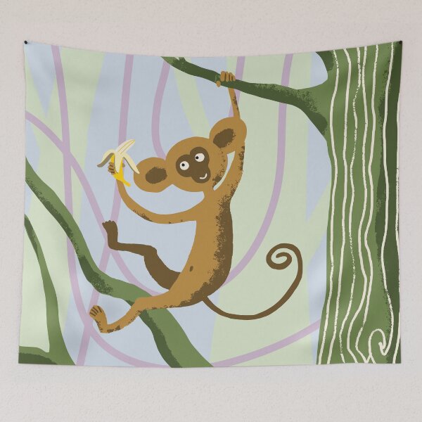 Item preview, Playful Monkey With Banana — Cute Jungle Doodle designed and sold by Helenahel.