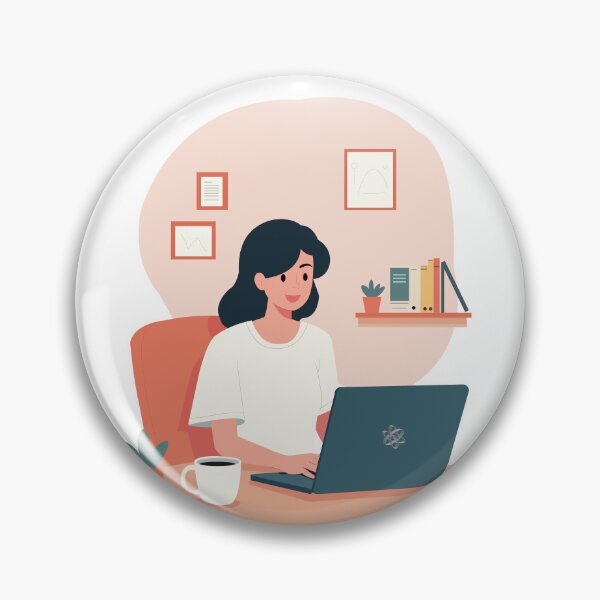 Item preview, Woman Working on Laptop – Cozy Home Office Art designed and sold by Illustrator Bhaiya.