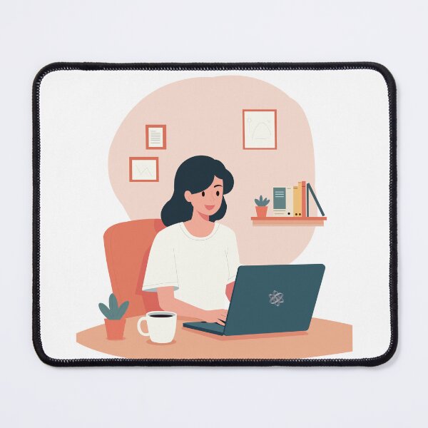 Item preview, Woman Working on Laptop – Cozy Home Office Art designed and sold by Illustrator Bhaiya.