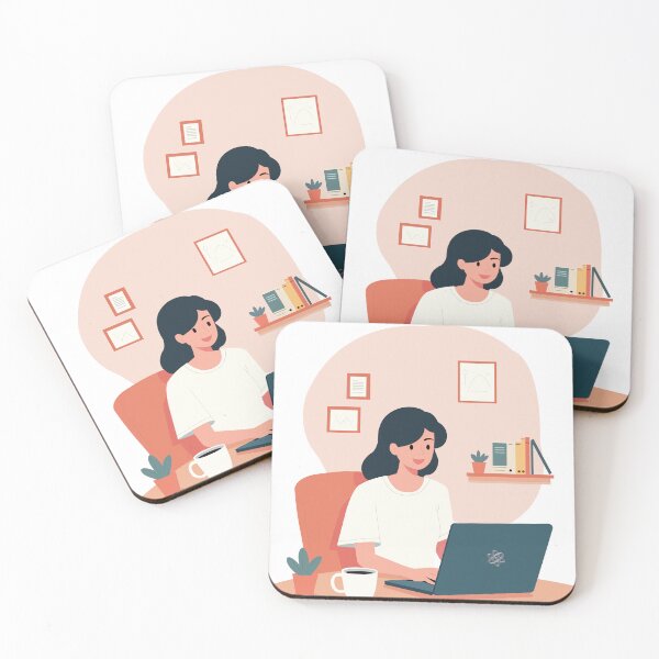 Item preview, Woman Working on Laptop – Cozy Home Office Art designed and sold by Illustrator Bhaiya.