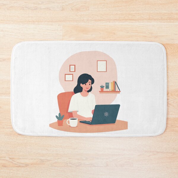 Item preview, Woman Working on Laptop – Cozy Home Office Art designed and sold by Illustrator Bhaiya.