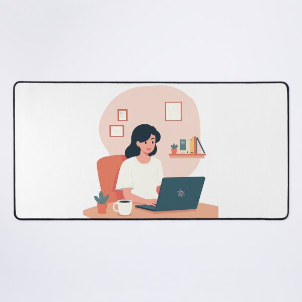 Item preview, Woman Working on Laptop – Cozy Home Office Art designed and sold by Illustrator Bhaiya.