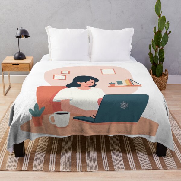 Item preview, Woman Working on Laptop – Cozy Home Office Art designed and sold by Illustrator Bhaiya.