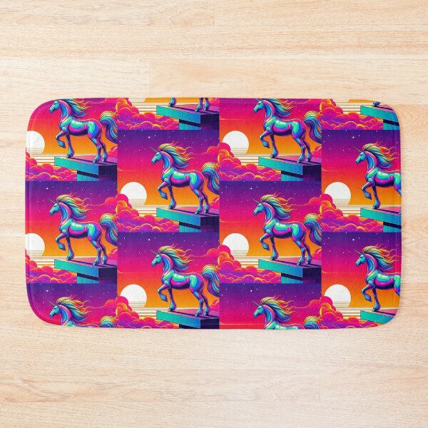 Item preview, Neon Unicorn at Sunset – Surreal Fantasy Cliff Art designed and sold by Dogandesighn.