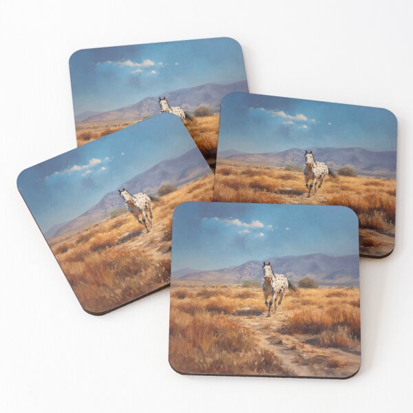 Item preview, A lone Appaloosa horse cantering across a desert landscape Horses in Motion designed and sold by CDC40.