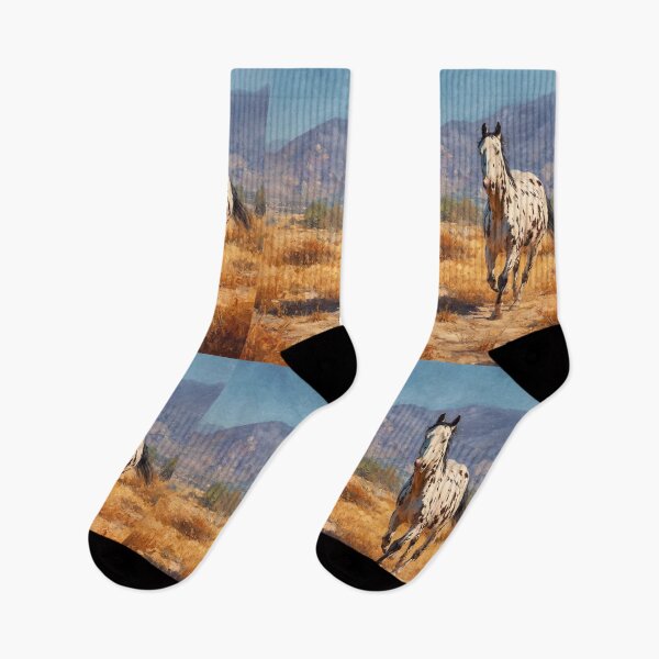 Item preview, A lone Appaloosa horse cantering across a desert landscape Horses in Motion designed and sold by CDC40.