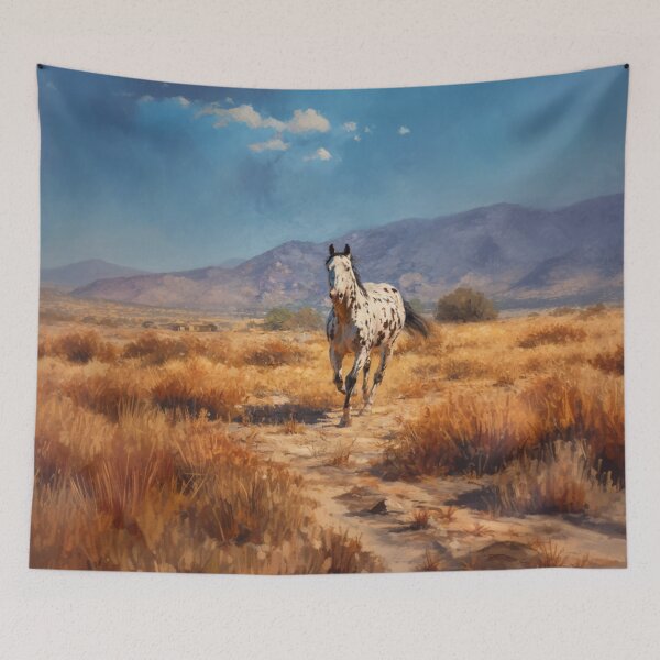Item preview, A lone Appaloosa horse cantering across a desert landscape Horses in Motion designed and sold by CDC40.