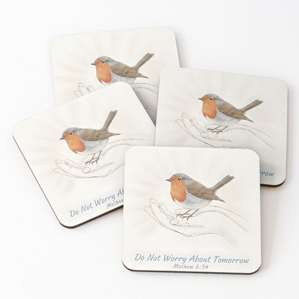 Item preview, Gentle Robin in Hand with Matthew 6:34 Scripture Quote. designed and sold by loveandlightrb.