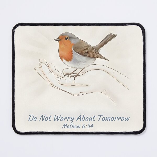 Item preview, Gentle Robin in Hand with Matthew 6:34 Scripture Quote. designed and sold by loveandlightrb.