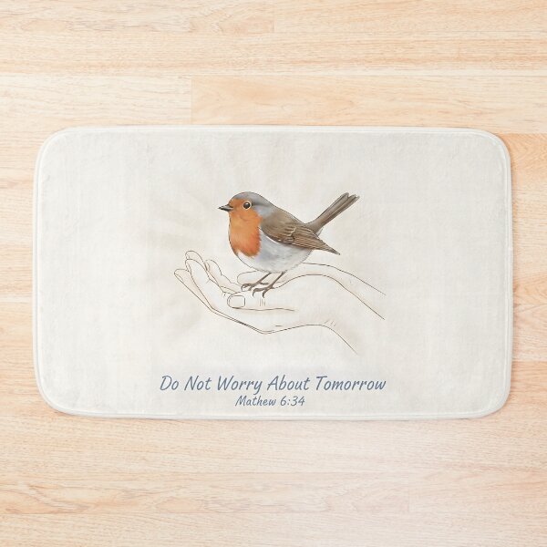 Item preview, Gentle Robin in Hand with Matthew 6:34 Scripture Quote. designed and sold by loveandlightrb.
