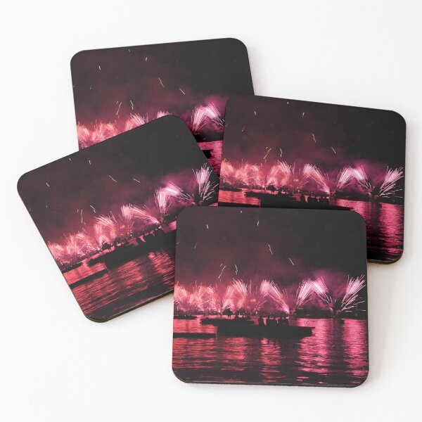 Item preview, Fireworks over the Enge lido – Red explosion on Lake Zurich / Swiss Artwork Photography designed and sold by Raphael Wolf.