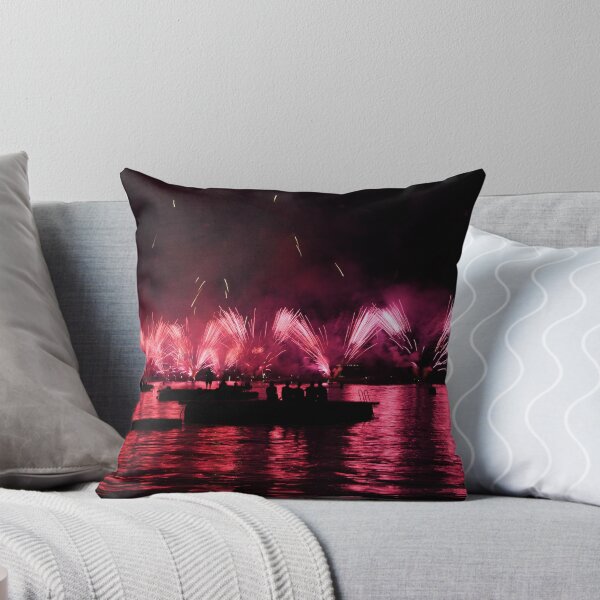 Item preview, Fireworks over the Enge lido – Red explosion on Lake Zurich / Swiss Artwork Photography designed and sold by Raphael Wolf.