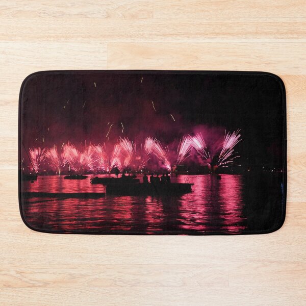 Item preview, Fireworks over the Enge lido – Red explosion on Lake Zurich / Swiss Artwork Photography designed and sold by Raphael Wolf.