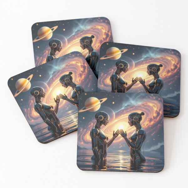 Item preview, A visual duet of gold and shadow – cosmic humanoid figures full of energy and emotion vibes designed and sold by FotoworldEdel.