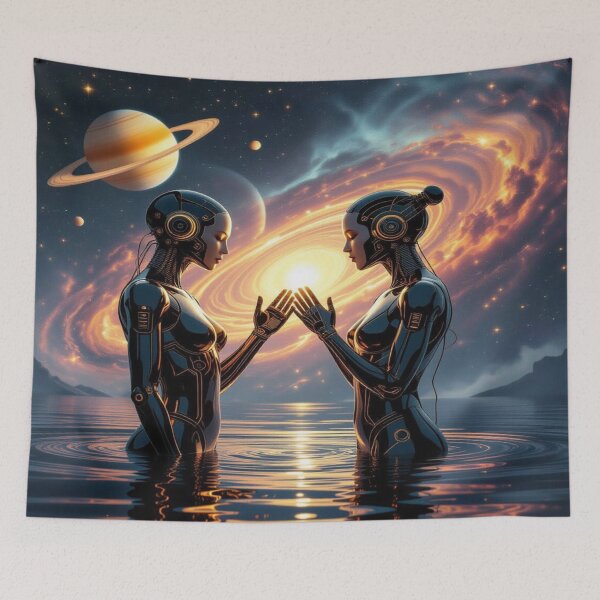 Item preview, A visual duet of gold and shadow – cosmic humanoid figures full of energy and emotion vibes designed and sold by FotoworldEdel.