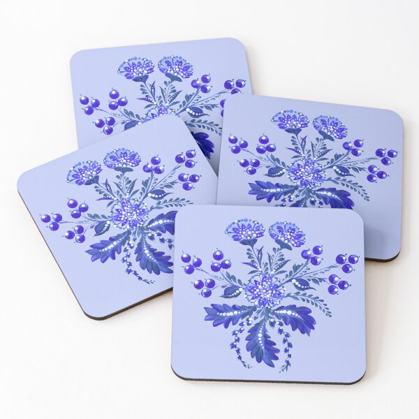Item preview, Blue flowers and berries, Ukraine art, Petrykivka style, author's drawing, winter art designed and sold by Sunflower-7.