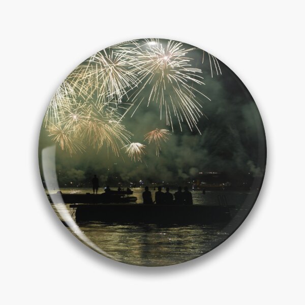Item preview, Fireworks over the Enge lido – Yellow explosion on Lake Zurich / Swiss Artwork Photography designed and sold by Raphael Wolf.