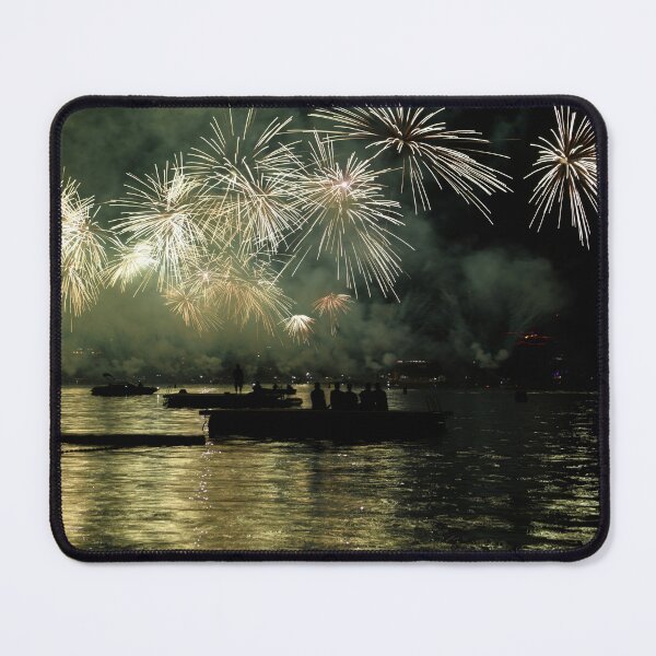 Item preview, Fireworks over the Enge lido – Yellow explosion on Lake Zurich / Swiss Artwork Photography designed and sold by Raphael Wolf.
