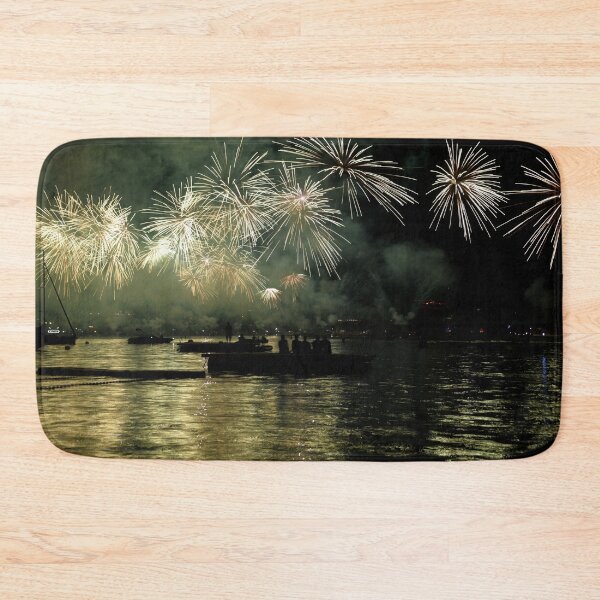 Item preview, Fireworks over the Enge lido – Yellow explosion on Lake Zurich / Swiss Artwork Photography designed and sold by Raphael Wolf.