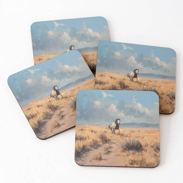 Item preview, A lone Appaloosa horse cantering across a desert landscape Horses in Motion designed and sold by CDC40.