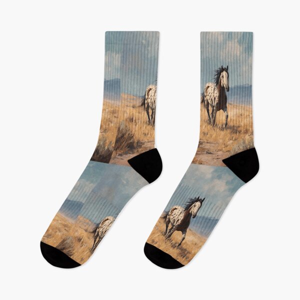 Item preview, A lone Appaloosa horse cantering across a desert landscape Horses in Motion designed and sold by CDC40.