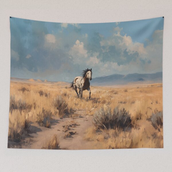 Item preview, A lone Appaloosa horse cantering across a desert landscape Horses in Motion designed and sold by CDC40.