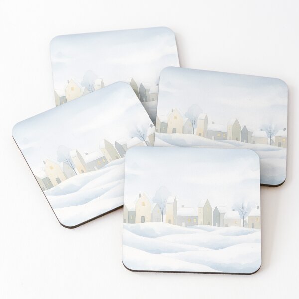 Item preview, Watercolor Skyline of a Village Nestled in Snowy Hills designed and sold by homydesign.