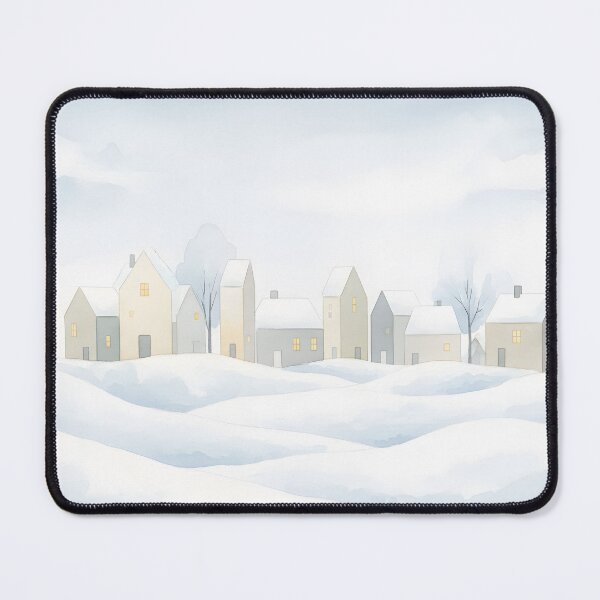 Item preview, Watercolor Skyline of a Village Nestled in Snowy Hills designed and sold by homydesign.