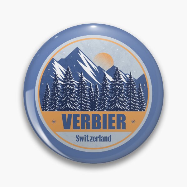 Item preview, Verbier Switzerland – Snowy Mountain Winter Badge designed and sold by CynthiaGraphics.